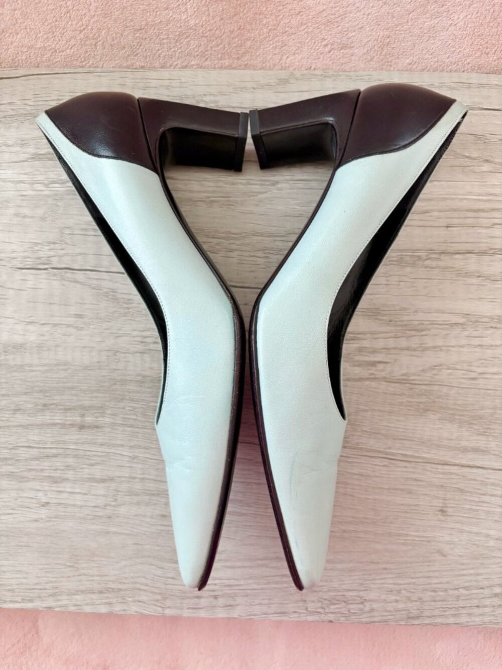 St. John Color Block Blue Black Leather Pointed Toe 2.5" Block Pump Heel 7 - Picture 6 of 9